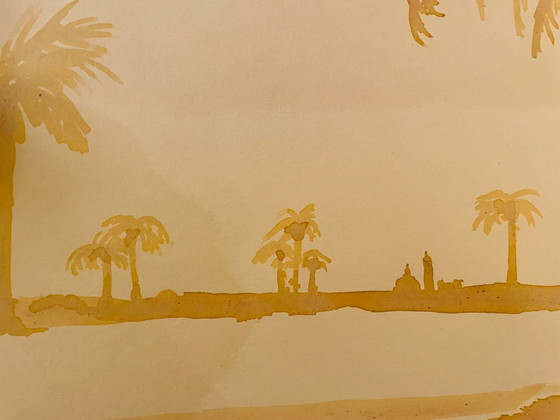 Image 1 of Dipinto ad acquerello di un paesaggio egiziano, "Alba sul Nilo"