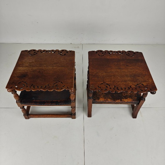 Pair of English Antique Jacobean Monk Armchairs / Tables by F. Parker & Sons Ltd – Wood, Leather (photo 6 of 16)
