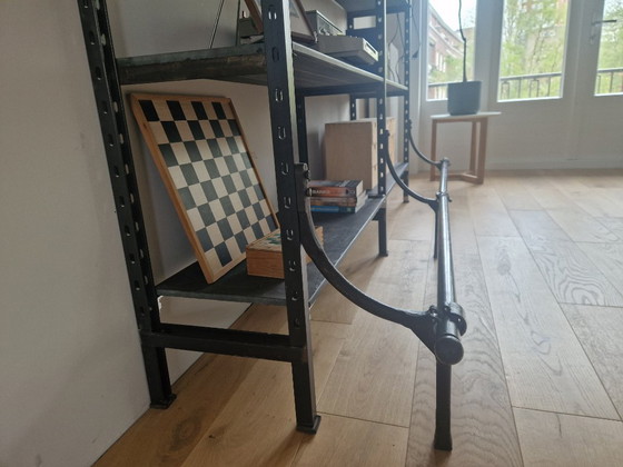 Image 1 of Vintage steel Art Deco wall unit with slate shelves