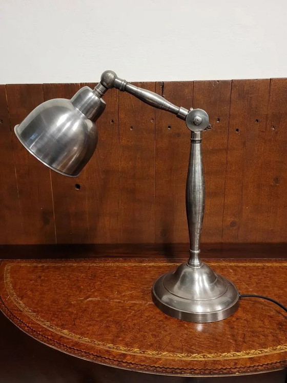 Lampada da scrivania vintage industriale in peltro, Lampade da tavolo, Metallo, Argentato, Industrieel (foto 4 di 6)