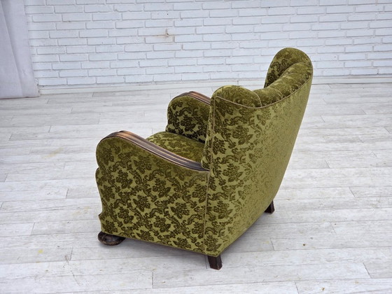 Image 1 of Fauteuil relax danois des années 1950, revêtement en velours, bois de chêne.