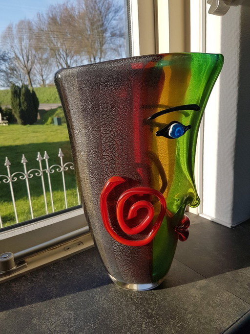 Murano glass vase with face