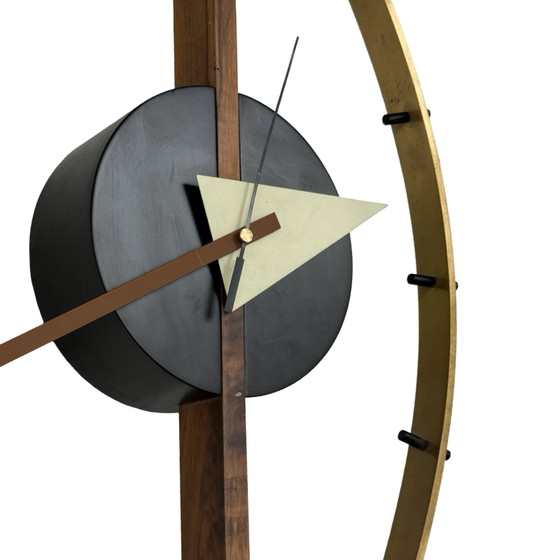 Image 1 of Orologio da parete Mcm - A forma di occhio - Ottone e legno - Dotato di nuovo meccanismo