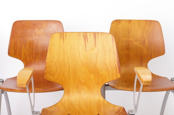 Image 1 of Set of 4 Vintage Pagholz Stackable Chairs, Industrial Dining Chairs, Germany 1970s, Beech Wood Armrests