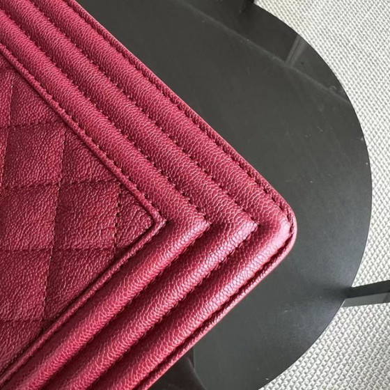 Image 1 of Chanel Boy Medium - Caviar 25CM Quilted Dark Red Golden Hardware Series 26