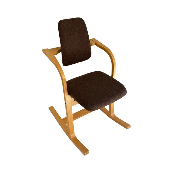 Image 1 of Peter Opsvik - Stokke - Actulum - Ergonomically Shaped Rocking Chair - Brown Upholstery and Wooden Frame