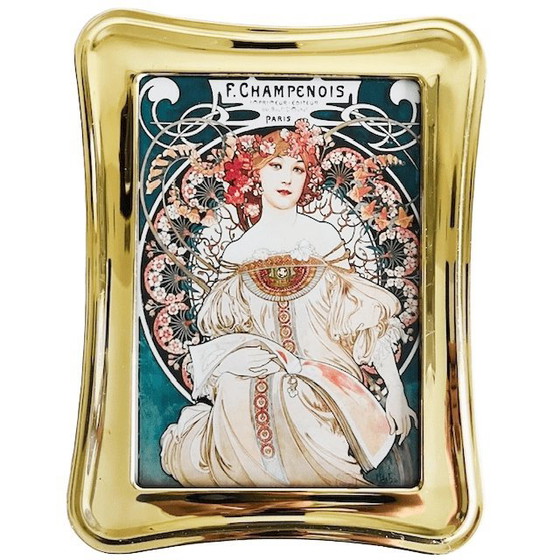 Image 1 of Dipinto vintage Art Nouveau di Alphonse Mucha Cornice in ottone Champenois degli anni '60