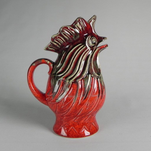 Jarra con forma de gallo, cerámica Sars Poteries, década de 1950.