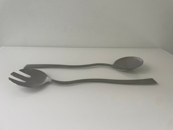 Image 1 of Eleganti posate da insalata in acciaio inossidabile dalla forma ondulata