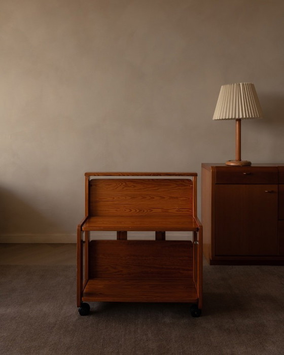 Image 1 of Carrello di servizio pieghevole vintage in pino, anni '70