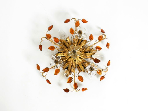 Très belle lampe de plafond ou applique murale plaquée or des années 1960, de Banci Firenze, Italie