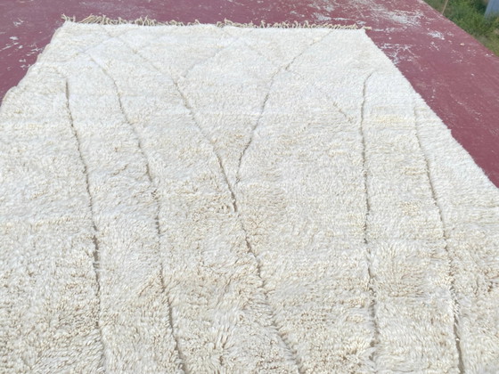 Large cream Beni Ouarain rug with tone-on-tone diamond pattern – 300 x 200 cm – Rugs & carpets, Wool, Cotton (photo 6 of 11)