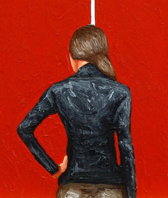 Image 1 of Mujer contemplando el cuadro 'Vir Heroicus Sublimis' de Barnett Newman.