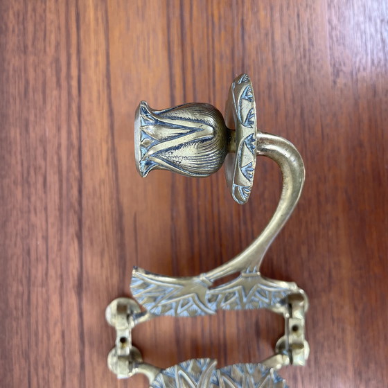 Image 1 of Wandkerzenhalter aus antikem Messing - Art Deco Doppelarm-Wandleuchte