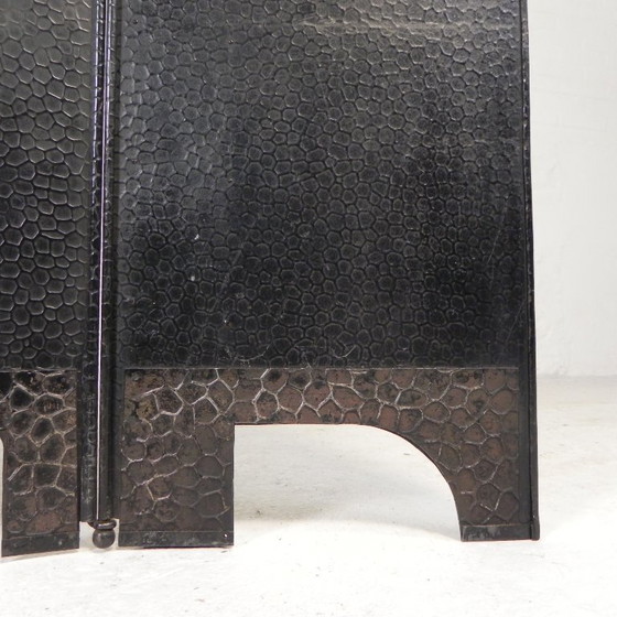 Image 1 of Stalen Art Deco kamerscherm met messing details, jaren 30
