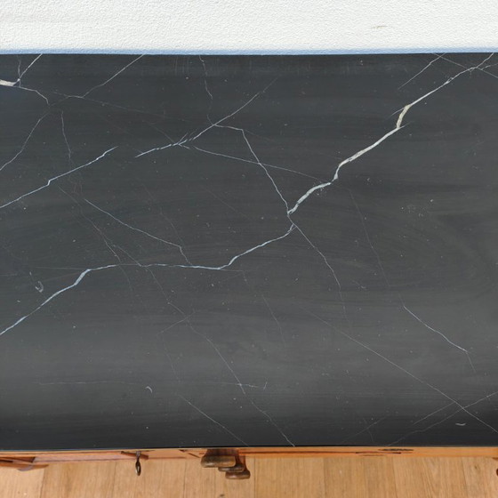 Image 1 of Vintage Frans dressoir commode, ladekast, badkamermeubel met marmer blad