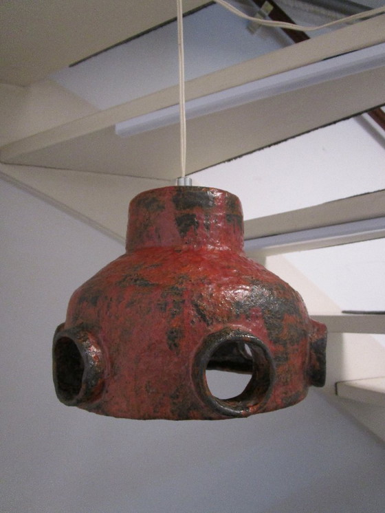 Image 1 of Brutalist Pendant Lamp, Hallway Lamp, Bar Lamp, Red Ceramic Vintage