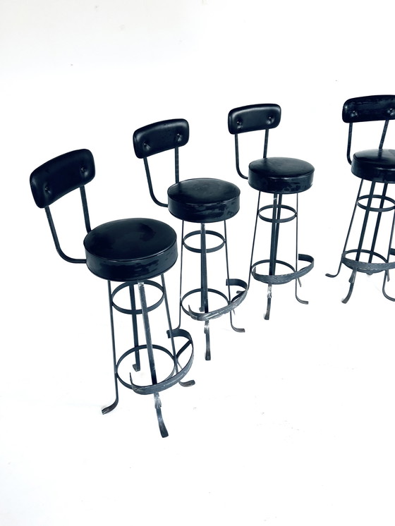 Image 1 of 6x Vintage Barstool Wrought Iron '60