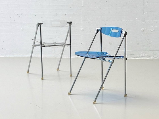 Image 1 of Set of 4 folding chairs made of acrylic by Giancarlo Piretti for Castelli, 1980s