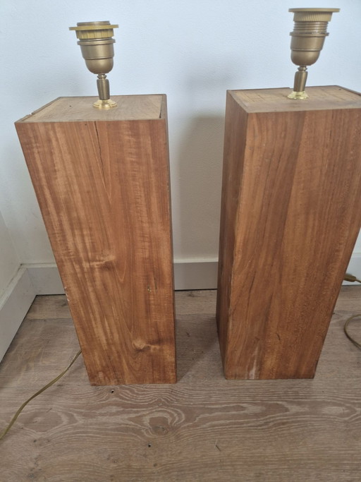2x lampada a blocco in legno vintage 50 cm