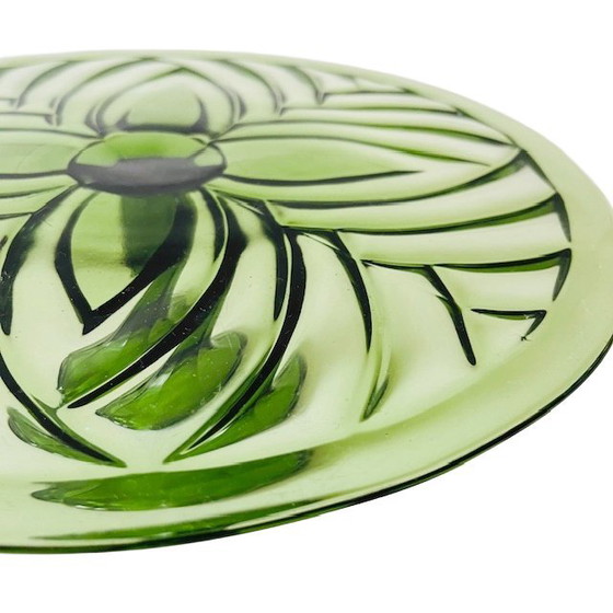 Image 1 of Art Deco Cake Plate Luxval Val St. Lambert green 1930s