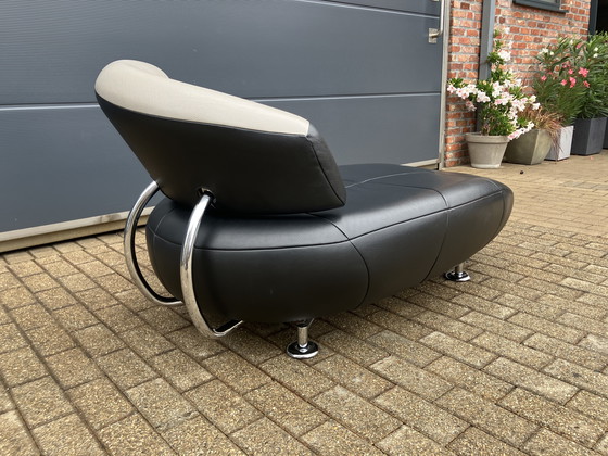 Image 1 of Leolux Kikko Chaise longue relax Senso pelle nera ZGAN!!!