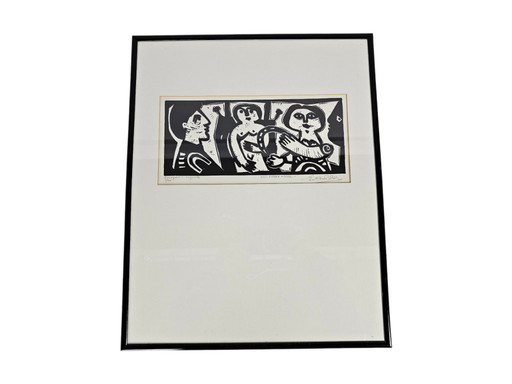 Eugène FIDLER (1910-1990) - Gravure lino originale - 'Pour Eugène Fidler' - 6/100