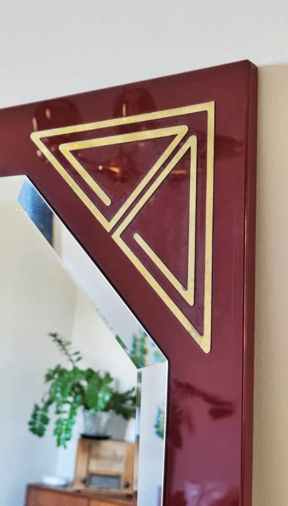 Image 1 of Miroir couleur lie de vin, années 80, attribué à Lancel