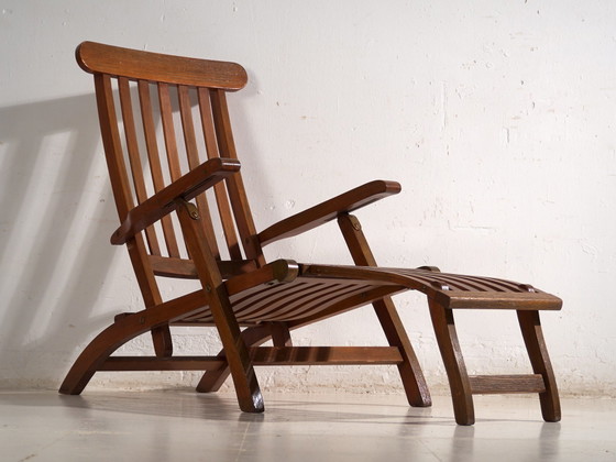 Antique Oak Deck Chair (Steamer Chair), Europe, circa 1920, Chaise longue, Brass, Brown, Rustic (photo 6 of 15)