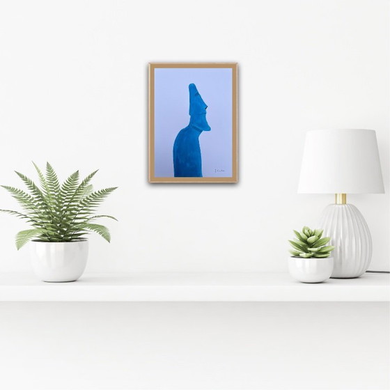 Image 1 of Turquoise Oost-Indische inkt op wit papier.  Formaat 30x21cm. Moai