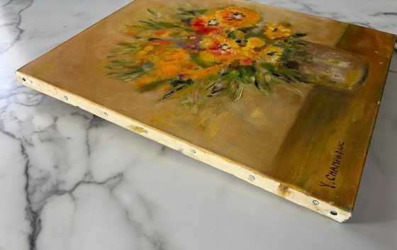 Image 1 of Tableau ancien huile sur toile bouquet de fleurs