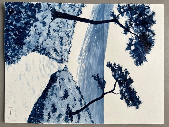 Image 1 of Encre sur papier bambou 40x30cm. Encadrée. 