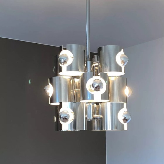 Image 1 of Vintage kroonluchter van Sciolari. 1970. Ruimtevaarttijdperk.