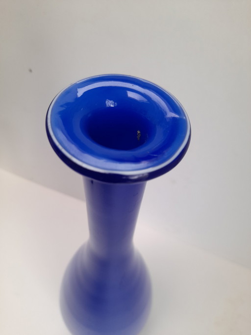 Large bottle vase in bright blue opaline glass