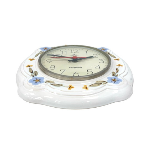 Image 1 of Reloj de pared de cerámica Meister-Quarz - Pintado a mano, motivos florales, Alemania, años 70/80