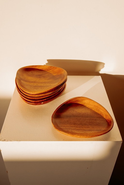 Vintage Kuchenplatten aus Holz, 6er-Set