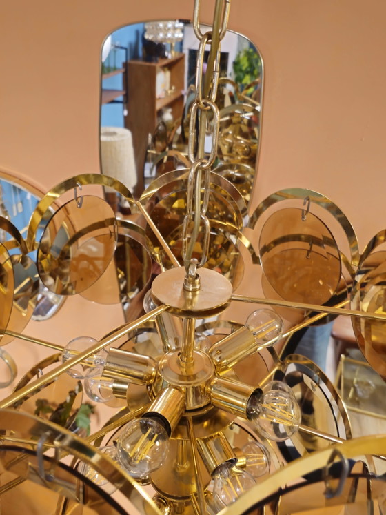 Large Vintage Design Smoked Glass Pendant Lamp 15 Sockets Chandelier Ceiling Lamp – Brass, Metal (photo 5 of 11)