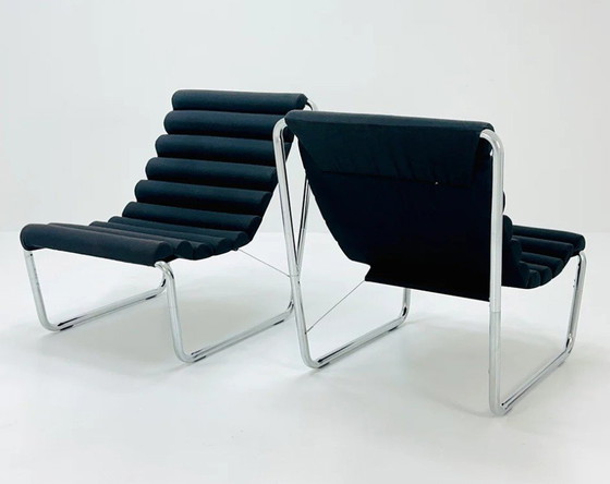 Image 1 of Vintage Michel Boyer Lounge Chair set 1970s Bauhaus armchair / chair black.