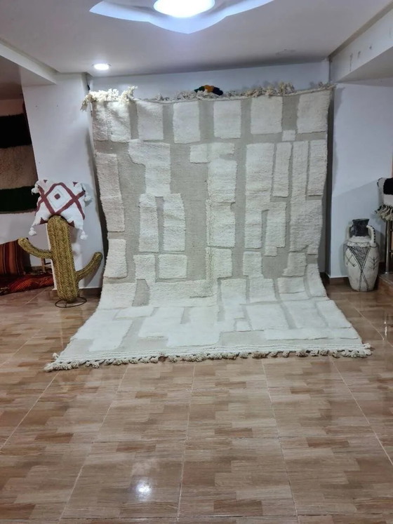 Beni Mrirt Rug 100% Natural Wool, Luxury and Berber Craftsmanship 300x200cm, Rugs & carpets, Cotton, White (photo 2 of 3)
