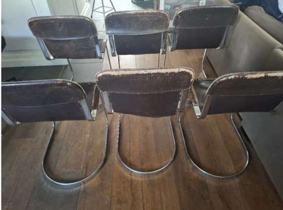 Ensemble de 6 chaises Willy Rizzo Cidue – Chaises de salle à manger, Leather, Metal (photo 9 of 12)