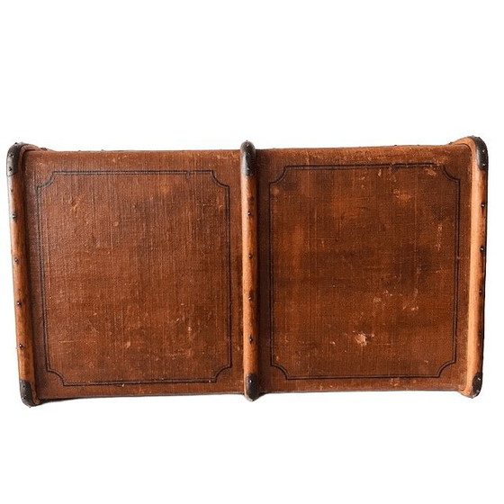 Image 1 of Antique XL canvas trunk with wooden bumpers 1900s