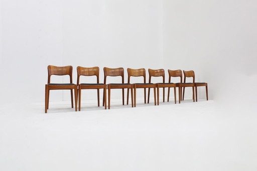 Juego de 7 sillas de comedor danesas vintage de teca Niels Koefoed de los años 60