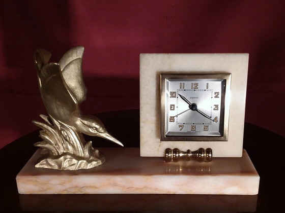 Bayard Mid Century Alarm Clock with the Kingfisher. – Sculpture, Marble, Iron (photo 6 of 6)