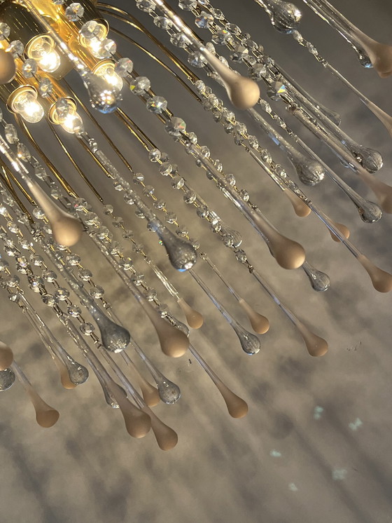 Image 1 of Vintage pink xl Murano teardrop icicle chandelier crystal