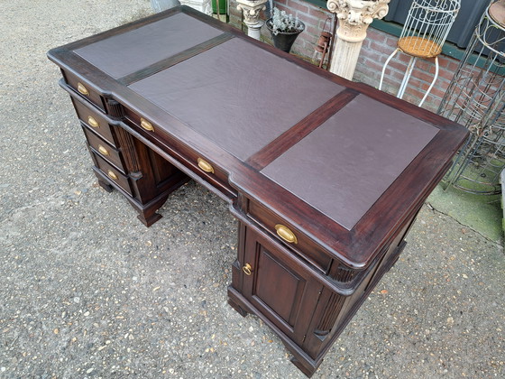 Image 1 of Scrivania classica inglese a due lati, scrivania partner, scrittoio con inserto in pelle, 150 x 75 cm e altezza 78 cm