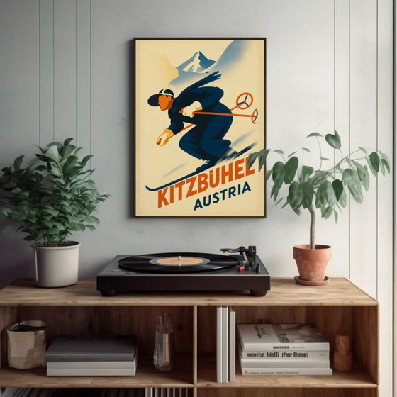 Kitzbühel Austria Skier Poster, Paper, Beige, Vintage (photo 4 of 6)