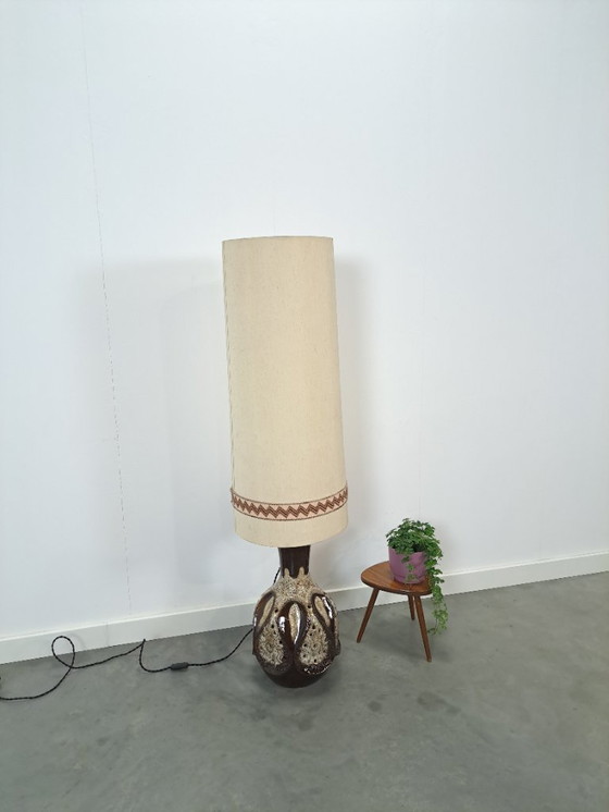 Image 1 of Braune Keramiklampe von Besigheimer Leuchten mit beleuchtetem Sockel