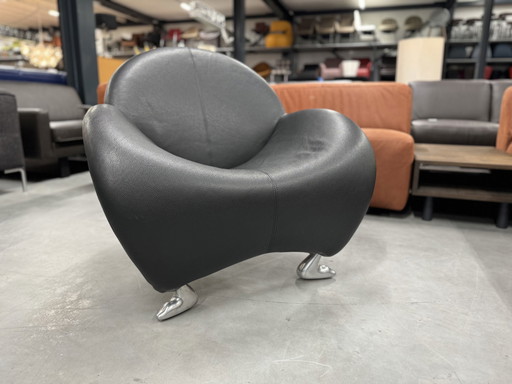 Leolux Papageno fauteuil zwart leer 