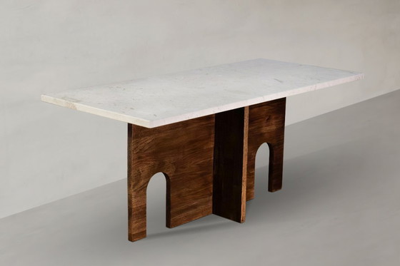 Image 1 of Mesa de centro Recta Crema Perla de piedra natural y madera maciza de roble