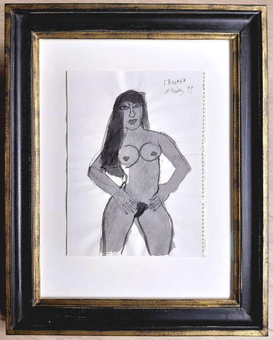 Image 1 of Corneille - Tamaya, mixed media on paper (beautifully framed)